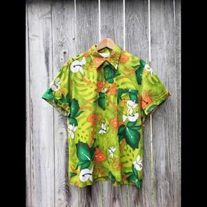 Vintage Mens Hawaiian Party Button down shirt button up